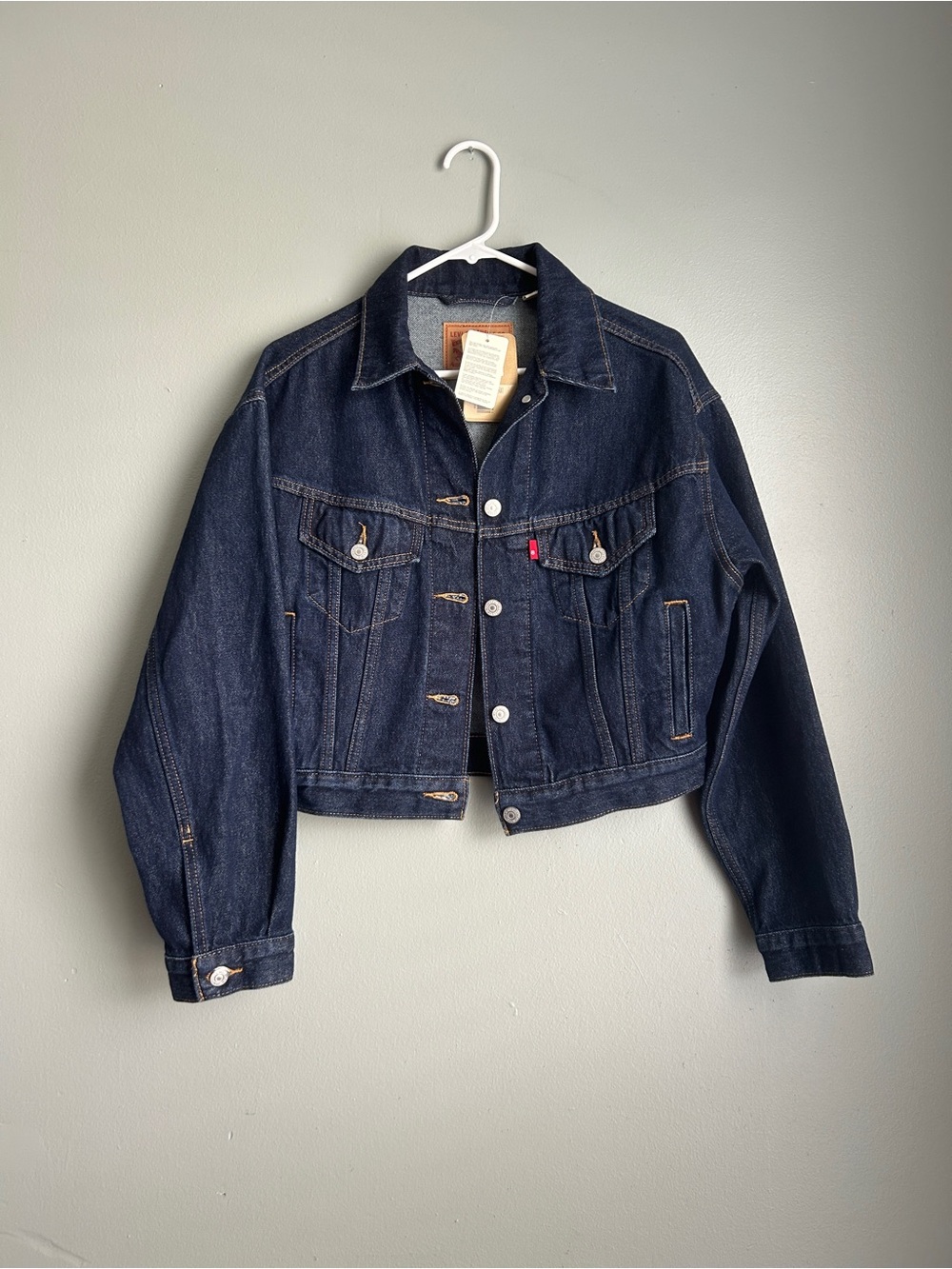 Levi's Dark Blue Denim Trucker Jacket with Contrast Stitching